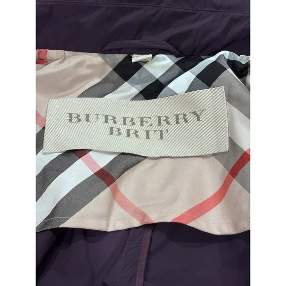 Burberry Brit Jacket Women's 12 Purple Nova Collar Back/Lining No Belt Or Hood‎
